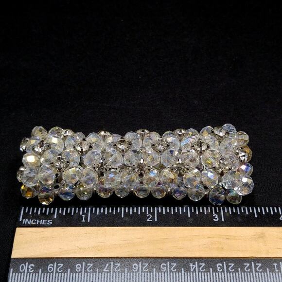 Clear Crystal & Rhinestone Beaded Stretch Wide Bracelet, 7 Inches - Picture 6 of 9